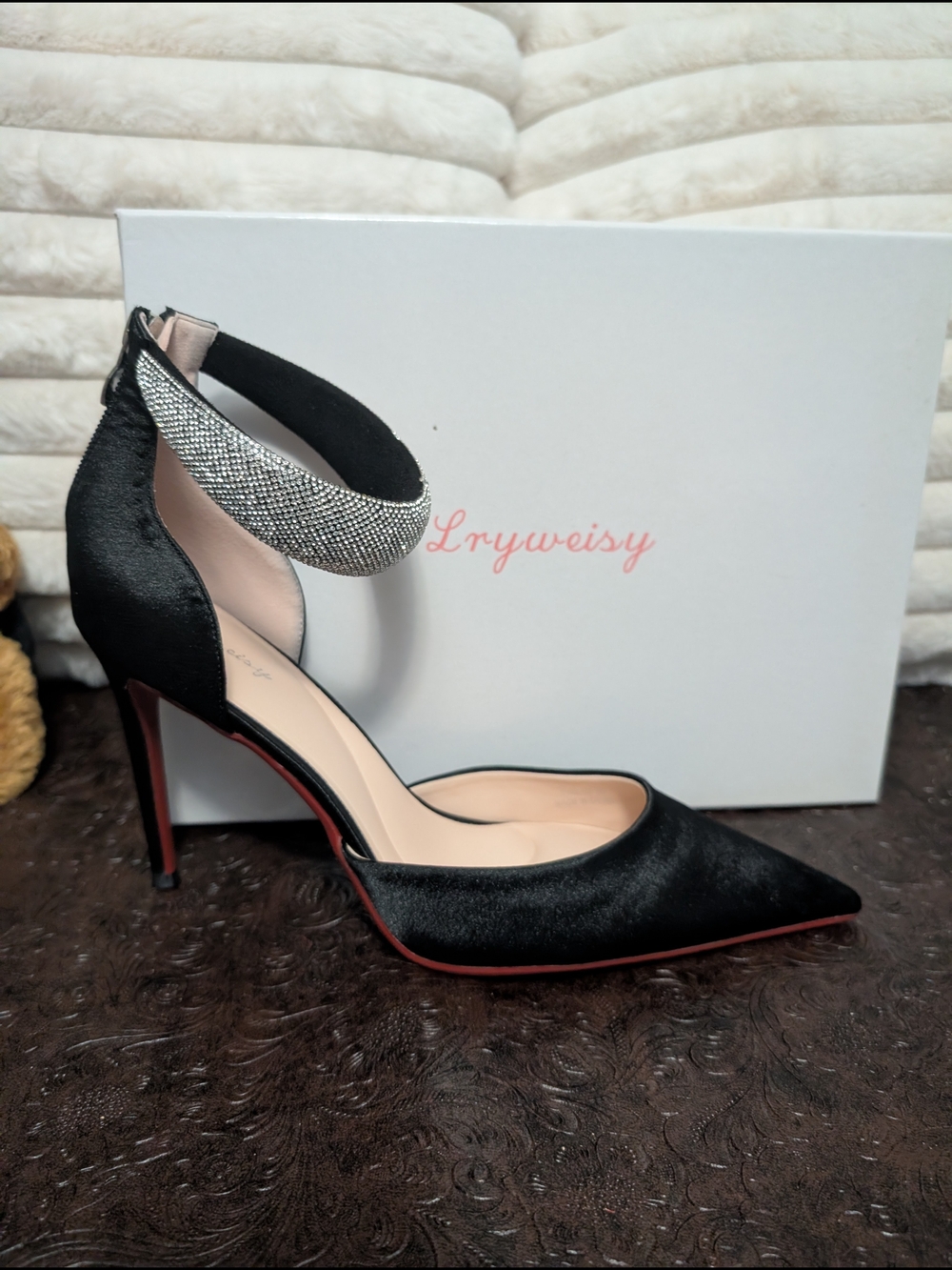 Elegant Black Pointed Stiletto with Sparkling Ankle Strap
